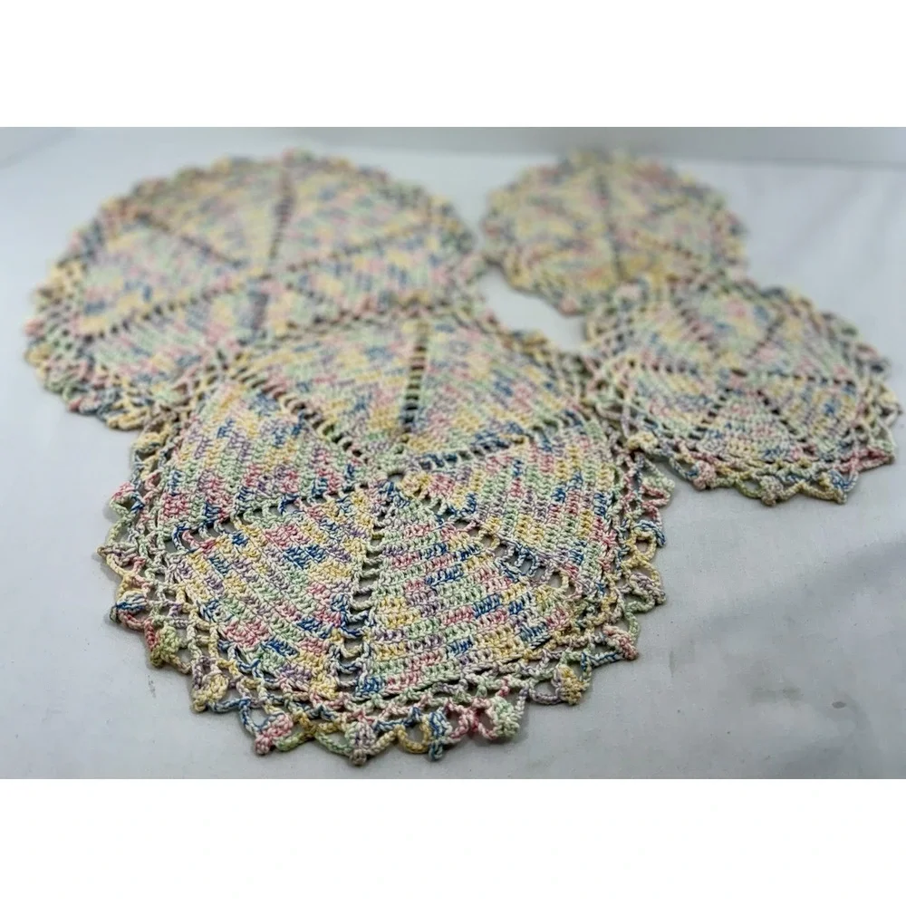 Vintage Crochet Doily Set of‎ 4 Pastel Pinwheel Lace 10
